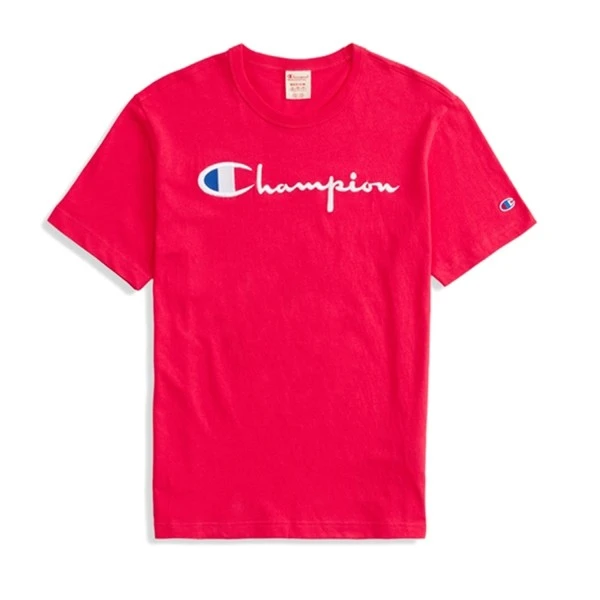 Champion Reverse Weave Script Applique Crew Neck T-Shirt (Hot Pink) 3 Champion Reverse Weave Script Applique Crew Neck T-Shirt (Hot Pink)