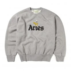 Aries Aye Duck Crew Neck Sweatshirt (Grey Marl)