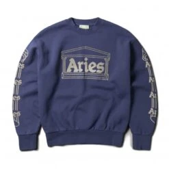 Aries Reflective Column Crew Neck Sweatshirt (Navy)