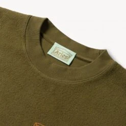 Aries Reverse Fleece Temple Crew Neck Sweatshirt (Olive) -Streetwear Store aries reverse fleece turtleneck sweatshirt pale blue fuar20334 olv 0002 2