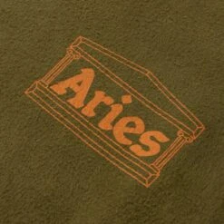 Aries Reverse Fleece Temple Crew Neck Sweatshirt (Olive) -Streetwear Store aries reverse fleece turtleneck sweatshirt pale blue fuar20334 olv 0003 3