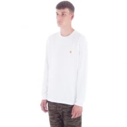 Carhartt Chase Long Sleeve T-Shirt (White/Gold) -Streetwear Store carhartt chase long sleeve t shirt white gold 2