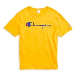 Champion Reverse Weave Script Applique Crew Neck T-Shirt (Yellow)