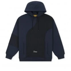Dime Ribbed Panel Pullover Hooded Sweatshirt (Navy)