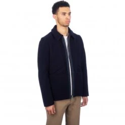 Folk Wool Note Short Jacket (Navy) -Streetwear Store folk wool note short jacket navy f2403w 4