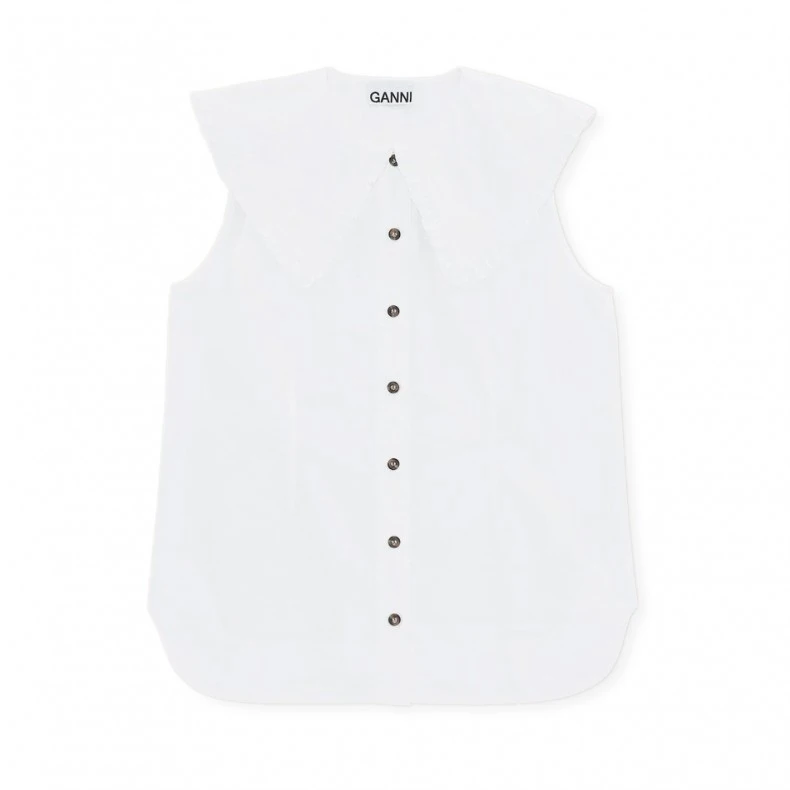 GANNI Cotton Poplin Sleeveless Shirt (Bright White) 3 GANNI Cotton Poplin Sleeveless Shirt (Bright White)
