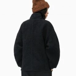 GANNI Drop Shoulder Half Placket Jacket (Black Boucle Wool) -Streetwear Store ganni drop shoulder half placket jacket black boucle wool f6533 099 0002 2