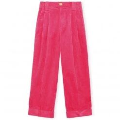 GANNI Loose Fit Mid Waist Pleated Pants (Carmine Pink)
