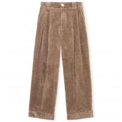 GANNI Loose Fit Mid Waist Pleated Pants (Fossil)