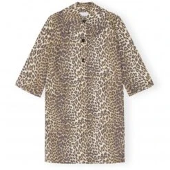 GANNI Printed Canvas Coat (Leopard Almond Milk)