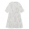 GANNI Printed Cotton Gathered Panel V-Neck Dress (Floral Shape Bright White) -Streetwear Store ganni printed cotton gathered panel v neck dress floral shape bright white 0000 cat