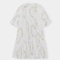 GANNI Printed Cotton Gathered Panel V-Neck Dress (Floral Shape Bright White) 7 GANNI Printed Cotton Gathered Panel V-Neck Dress (Floral Shape Bright White) -Streetwear Store ganni printed cotton gathered panel v neck dress floral shape bright white 0001 1