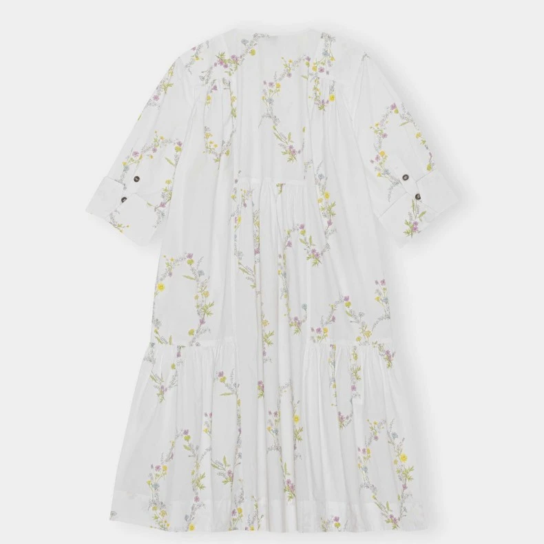GANNI Printed Cotton Gathered Panel V-Neck Dress (Floral Shape Bright White) 4 GANNI Printed Cotton Gathered Panel V-Neck Dress (Floral Shape Bright White) - Image 2