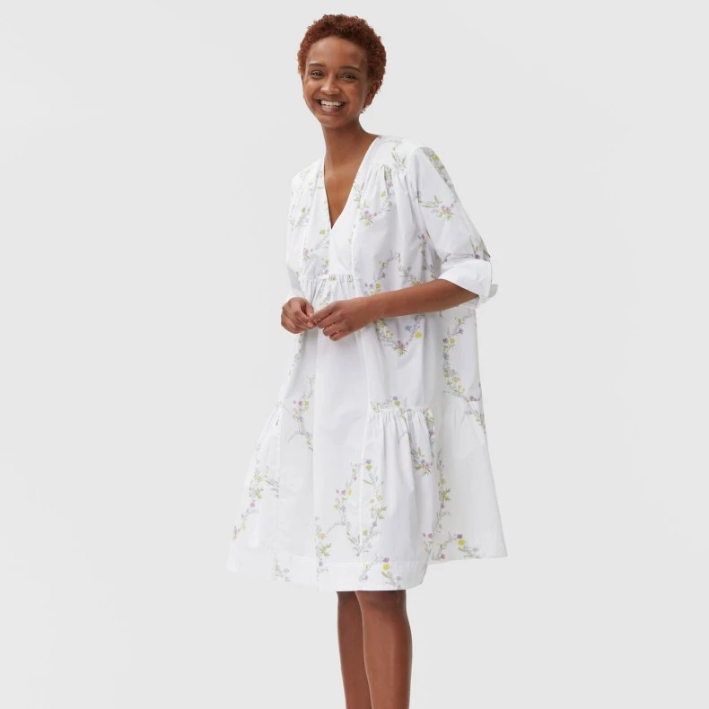 GANNI Printed Cotton Gathered Panel V-Neck Dress (Floral Shape Bright White) 5 GANNI Printed Cotton Gathered Panel V-Neck Dress (Floral Shape Bright White) - Image 3