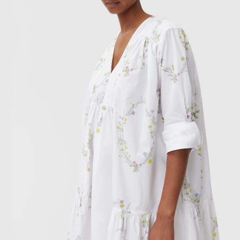 GANNI Printed Cotton Gathered Panel V-Neck Dress (Floral Shape Bright White) 6 GANNI Printed Cotton Gathered Panel V-Neck Dress (Floral Shape Bright White) - Image 4