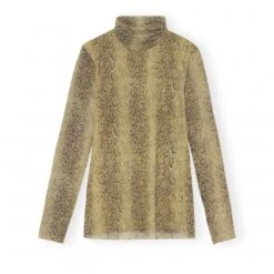 GANNI Printed Mesh Long Sleeve Fitted Rollneck (Snake Starfish)