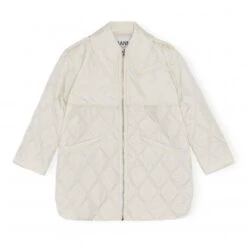 GANNI Ripstop Quilt Midi Jacket (Egret)