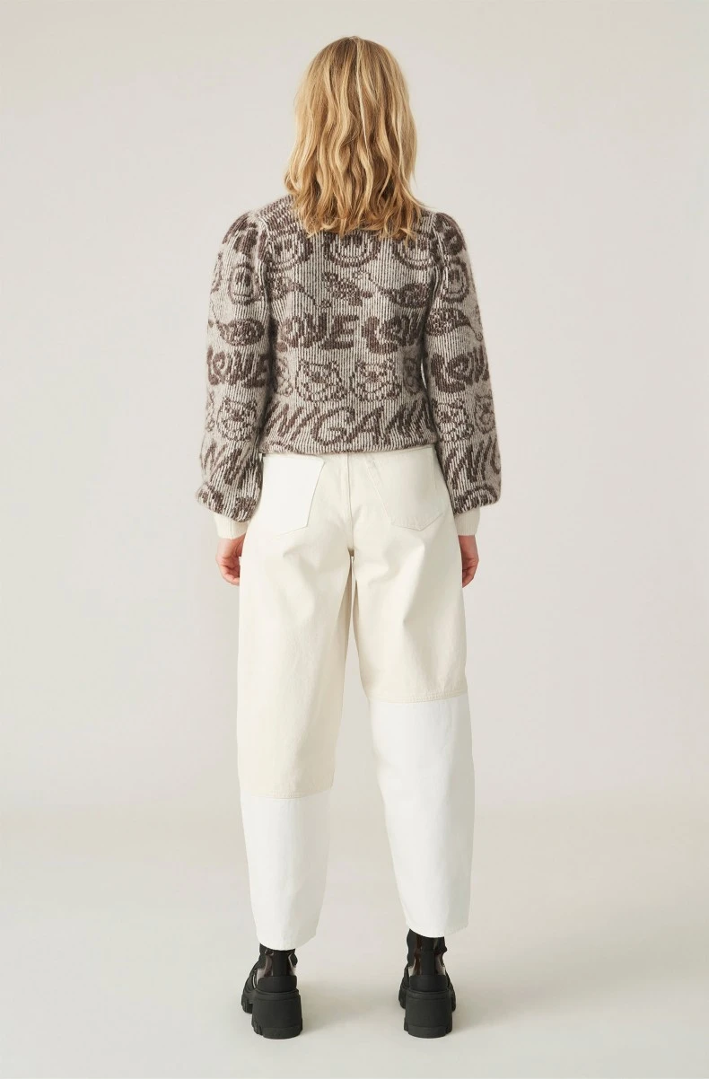 GANNI Smiley Alpaca Blend Baloon Sleeve Pullover (Egret) 5 GANNI Smiley Alpaca Blend Baloon Sleeve Pullover (Egret) - Image 3