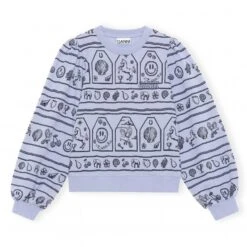 GANNI Software Isoli Printed Puff Shoulder Crew Neck Sweatshirt (Heather)