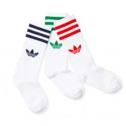 Kid's Adidas Solid Crew Socks Triple Pack (White/Multi Stripe)