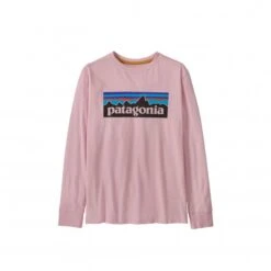 Kids' Patagonia Regenerative Organic Certified Cotton P-6 Logo Long Sleeve T-Shirt (Peaceful Pink)