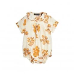 Mini Rodini Flowers Woven Bodysuit (Beige)