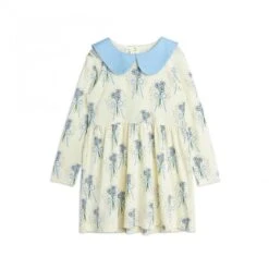 Mini Rodini Winterflowers Long Sleeve Dress (Blue)