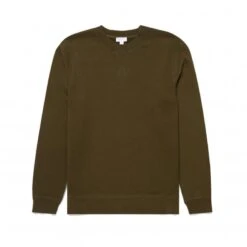 Sunspel Loopback Crew Neck Sweatshirt (Dark Moss)