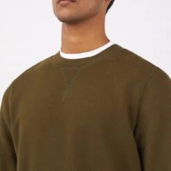 Sunspel Loopback Crew Neck Sweatshirt (Dark Moss) -Streetwear Store sunspel loopback crew neck sweatshirt dark moss mswe1516 gnfc 0002 2
