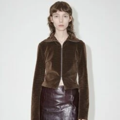 Women's Our Legacy Slim Zip Long Sleeve (Scoobie Stripe Velour) -Streetwear Store women s our legacy slim zip long sleeve scoobie stripe velour w4236ss 0002 2