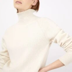 Women's Sunspel Lambswool Funnel Neck Jumper (Ecru) -Streetwear Store women s sunspel lambswool funnel neck jumper ecru wjum8052 whcr 0002 2