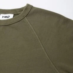 YMC Schrank Cotton Loopback Crew Neck Sweatshirt (Dark Olive) -Streetwear Store ymc schrank cotton loopback crew neck sweatshirt dark olive p7taa30 0003 3